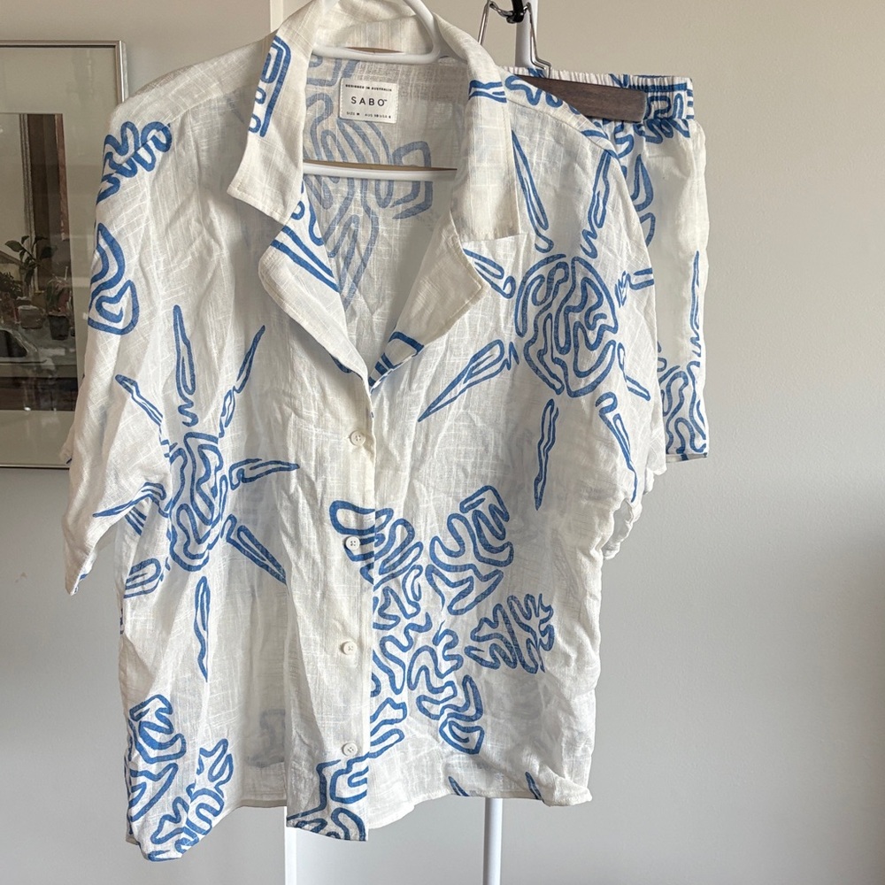 Shirt and Short set with Blue Abstract Print